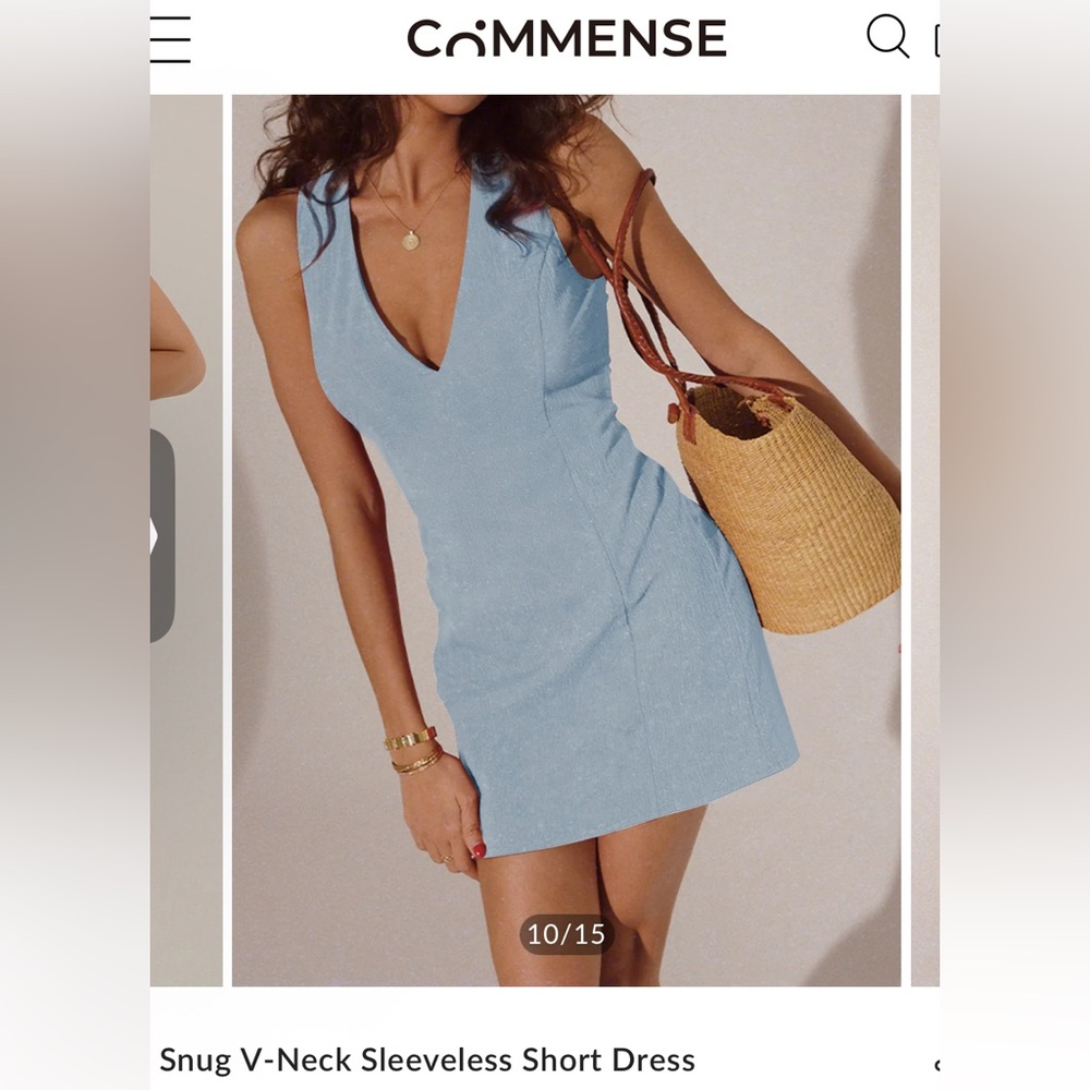 Commense Sky Blue V-Neck Dress